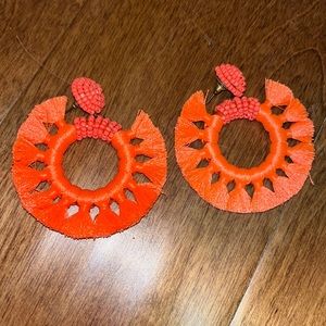 Orange fringe earrings